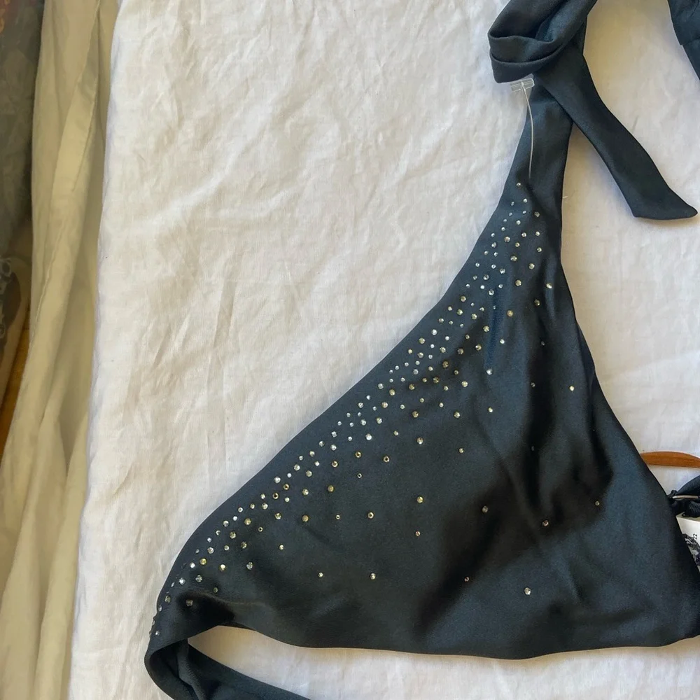Bellissima Swarovski Crystal Bikini Top Embellished Halter Sparkle Size L NEW